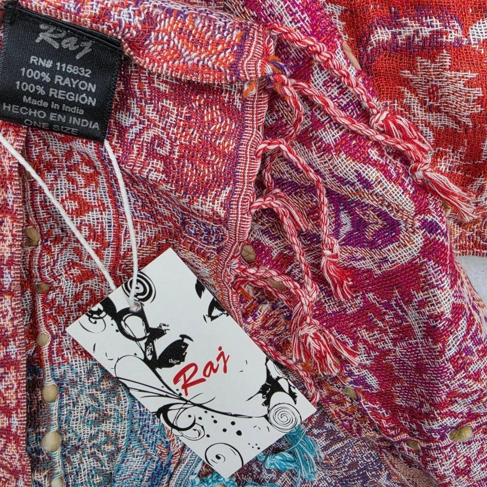 Raj Patchwork Paisley Ruana Kimono Fringe Wrap Boho Festival NWT One Size